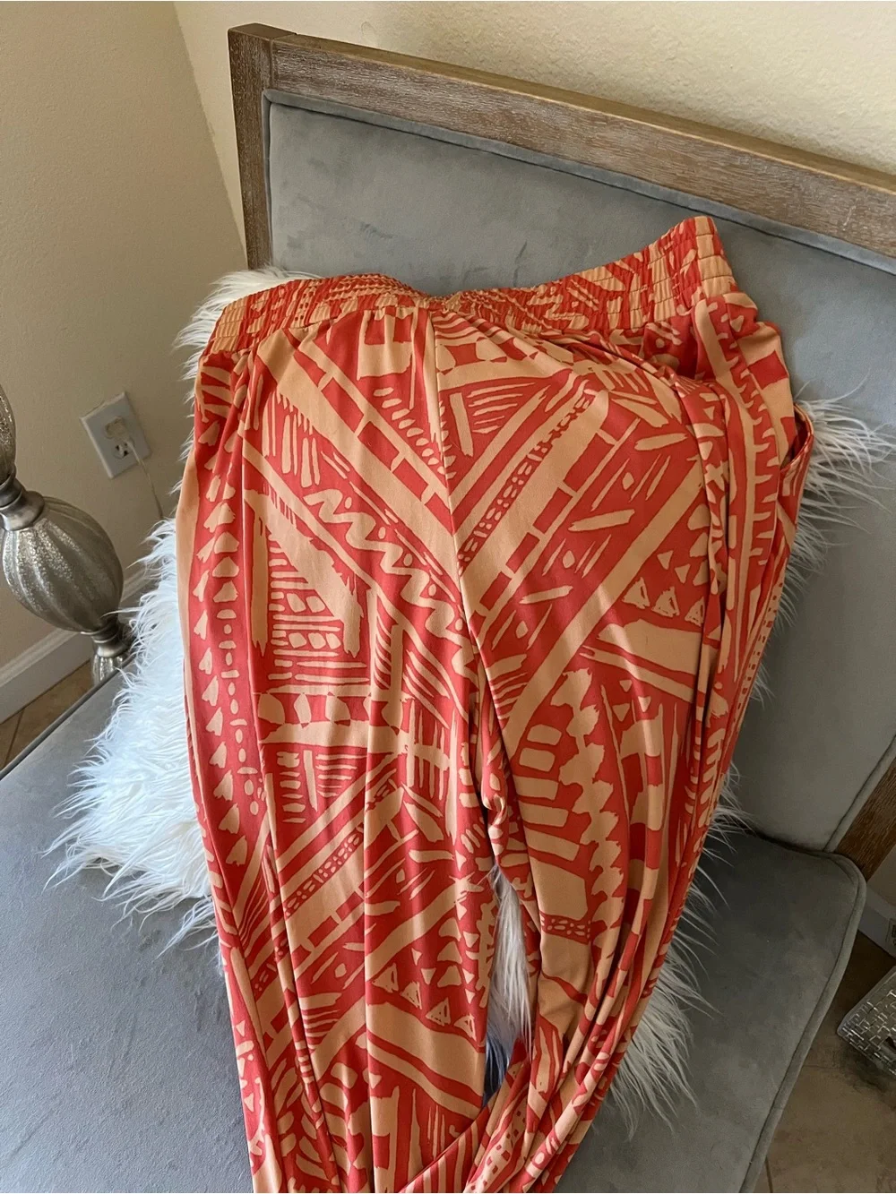 IMAN Orange And Tan Geometric Print Leggings & Cape Top Set